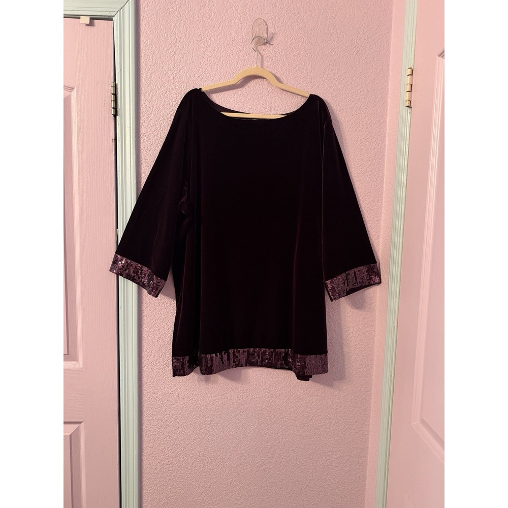 Susan Graver Artisan 3X Velvet Tunic Top Embellished Bell Sleeves Event Holiday